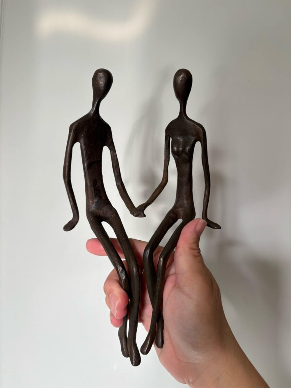 Vintage Cast Bronze Couple Sitting Together and Holding Hands Statue